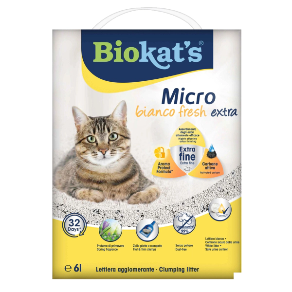 Biokat's Bahar Kokulu Micro Bianco Fresh Extra Topaklanan Aktif Karbonlu Bentonit Kedi Kumu 6lt