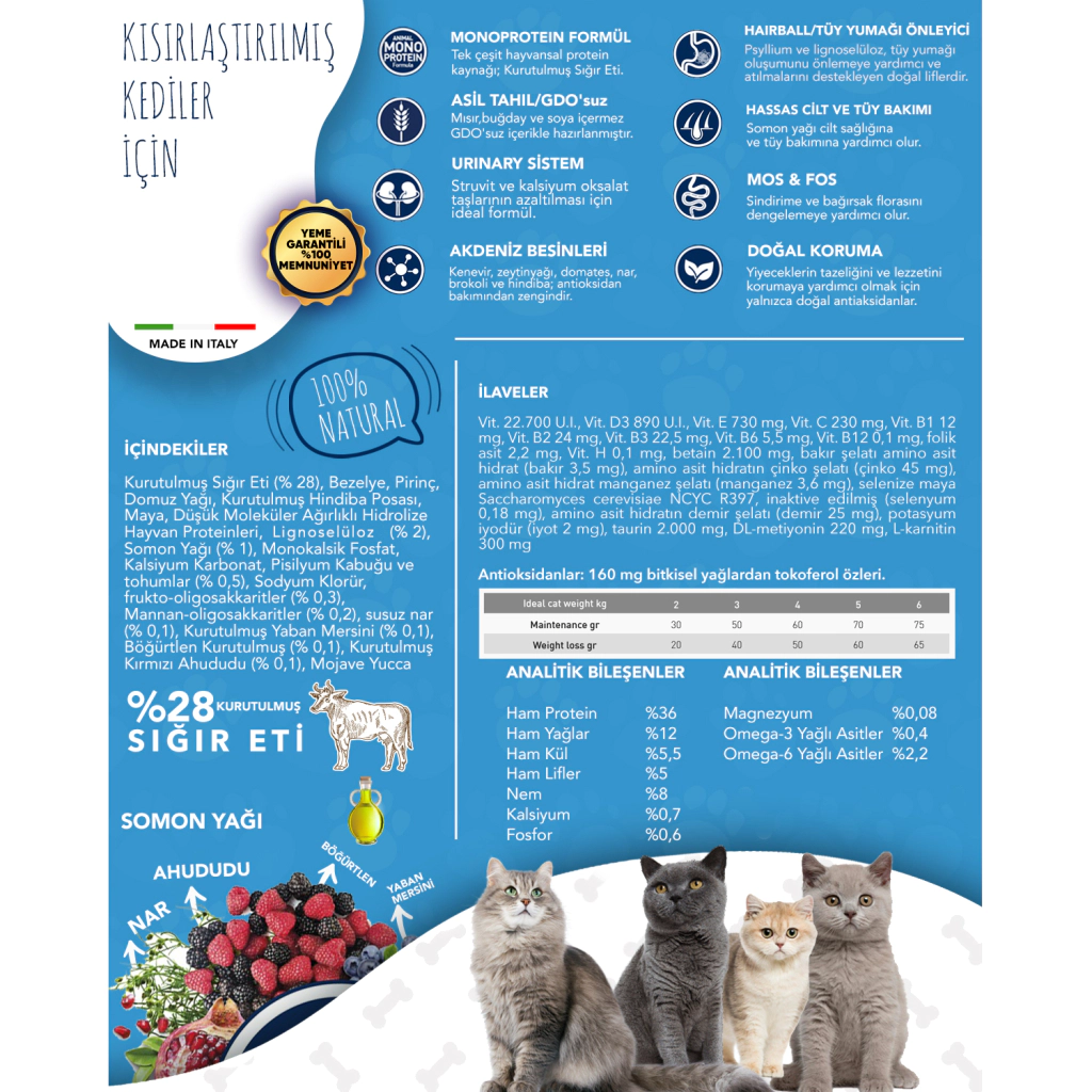 Exclusion Monoprotein Sığır Etli ve Narlı Düşük Tahıllı Kısırlaştırılmış Kedi Maması 12kg — görsel 3