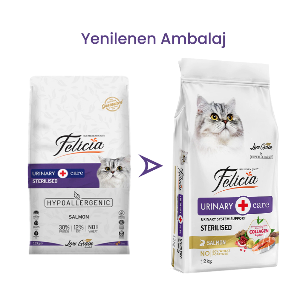Felicia Hipoalerjenik Üriner Sağlığı için Somonlu Düşük Tahıllı Kısırlaştırılmış Kedi Maması 12kg — görsel 2