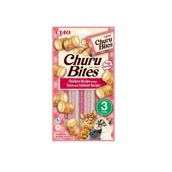 INABA CIAO Churu Bites Tavuk Sargılı Ton Balıklı ve Somonlu Kedi Ödül Maması 10gr (3'lü)