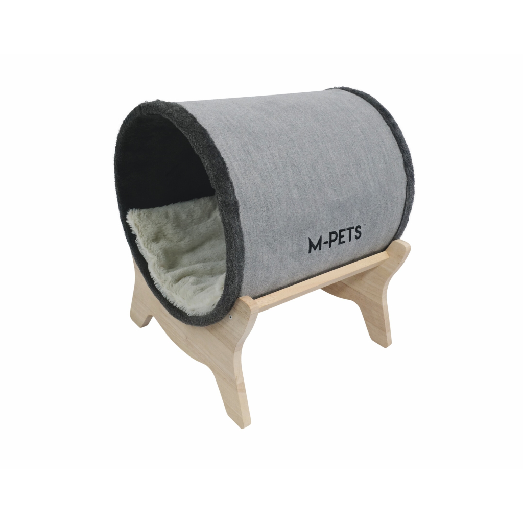 M-Pets Tunnel Elevated Ahşap Ayaklı Kedi Yatağı 39x40x47cm (Gri)
