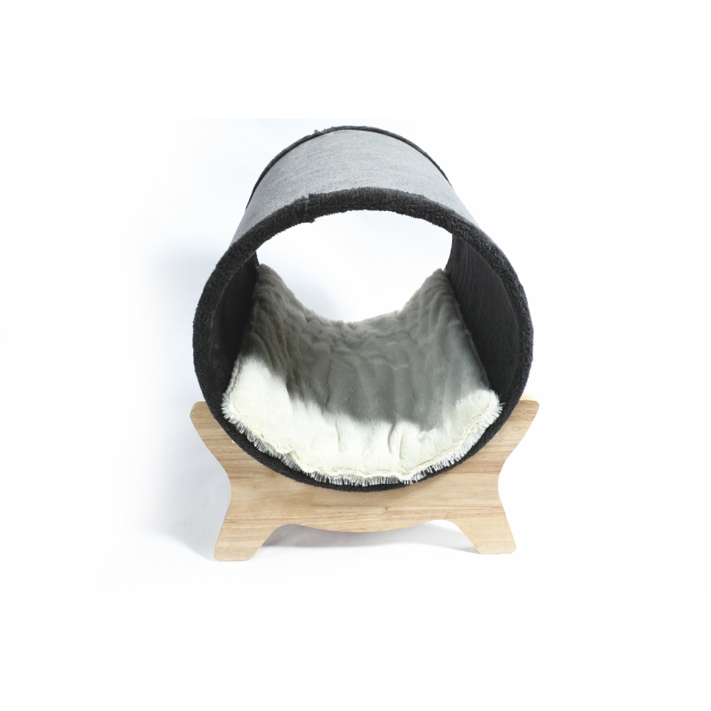 M-Pets Tunnel Elevated Ahşap Ayaklı Kedi Yatağı 39x40x47cm (Gri) — görsel 2