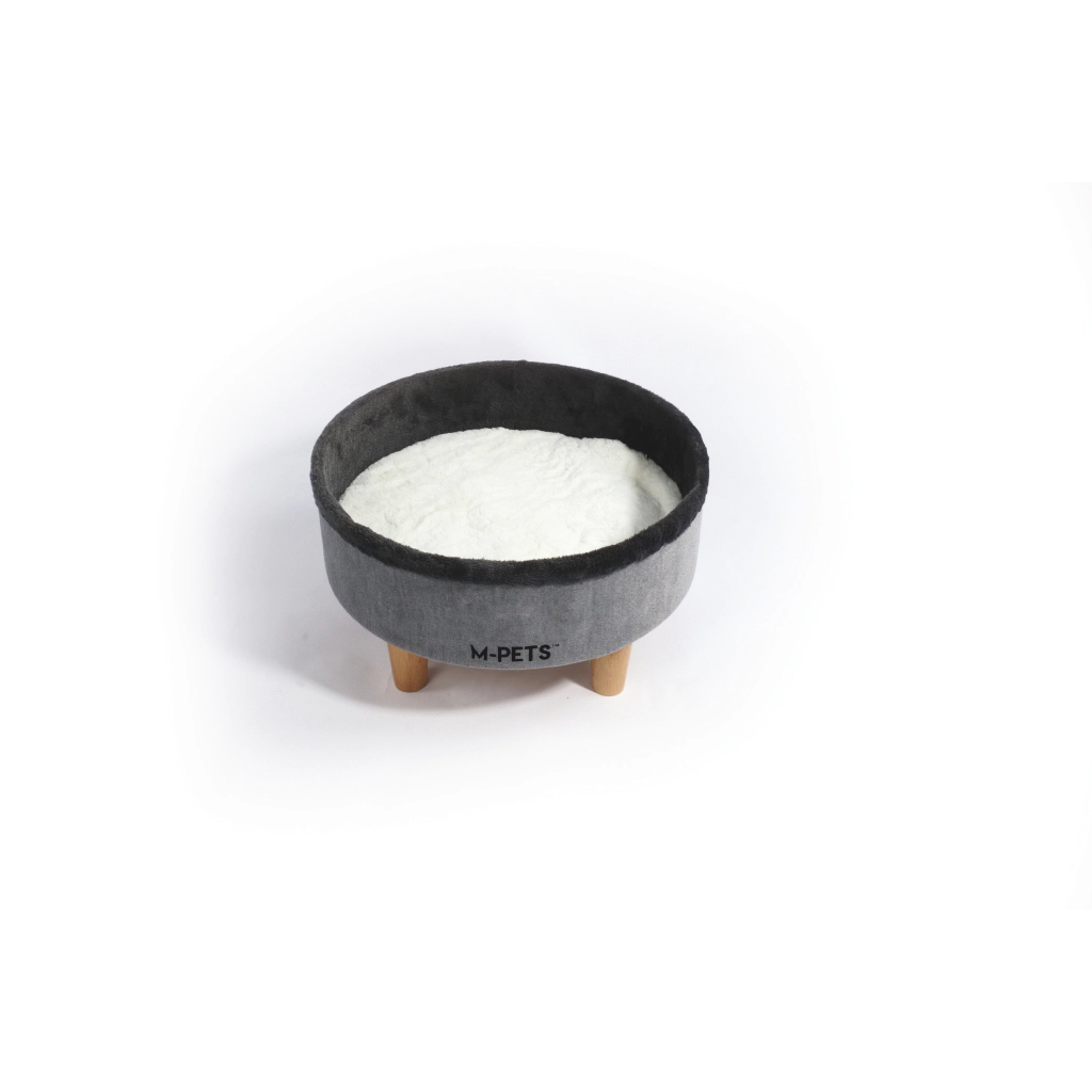 M-Pets Round Elevated Ahşap Ayaklı Kedi Yatağı 47x47x26cm (Gri) — görsel 2