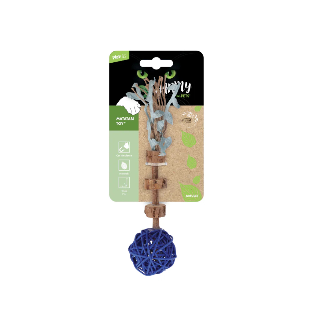 M-Pets Matatabi Çubuklu Top Kedi Oyuncağı 18cm (Mavi) — görsel 2