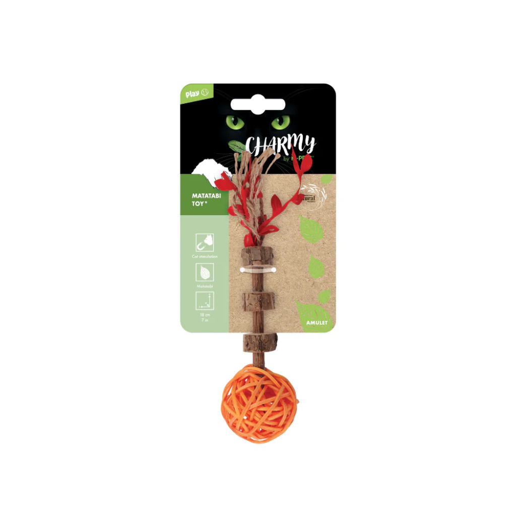 M-Pets Matatabi Çubuklu Top Kedi Oyuncağı 18cm (Turuncu) — görsel 2