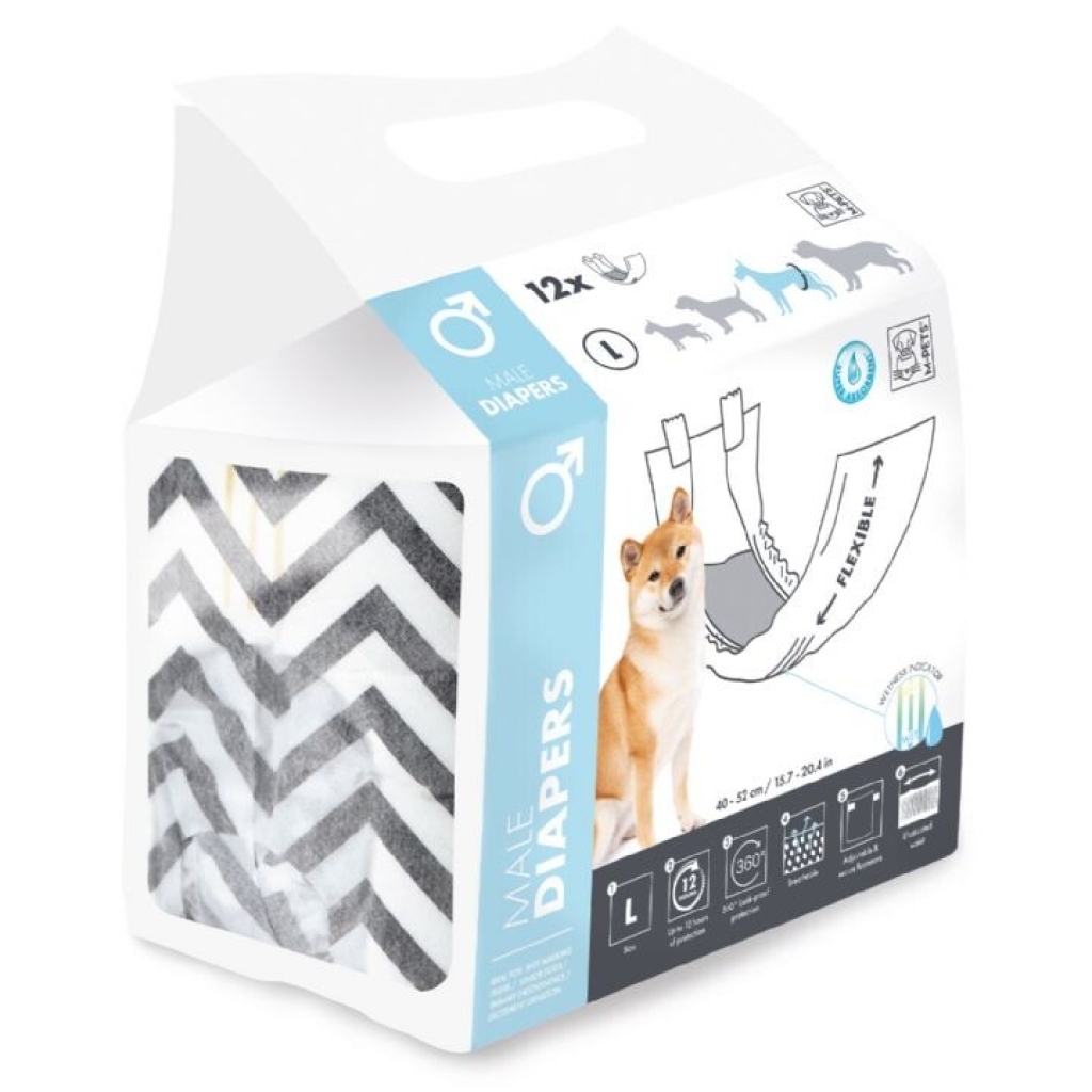 M-Pets Diapers Erkek Köpekler İçin Külot Bez 40-52cm [L] (12'li)