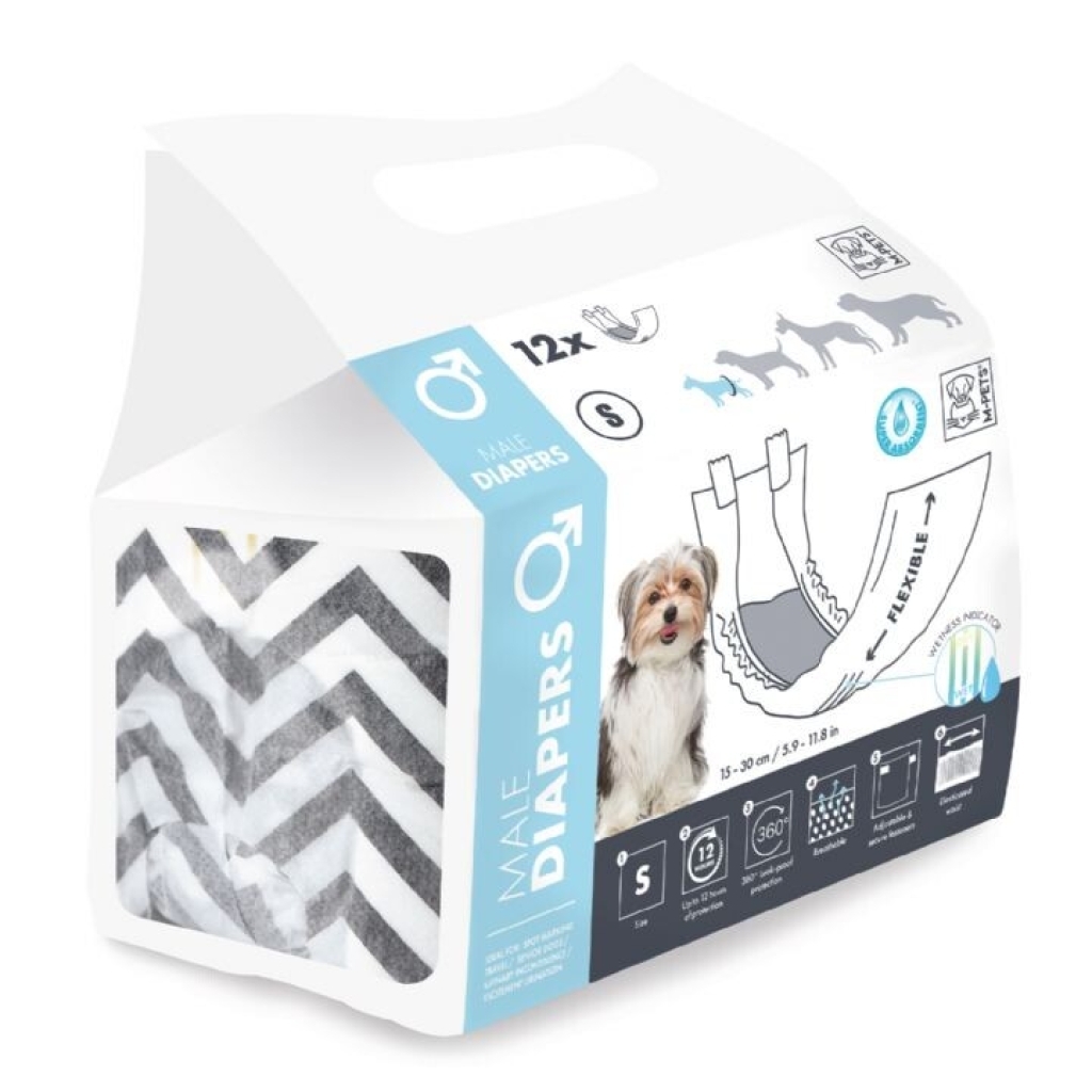 M-Pets Diapers Erkek Köpekler İçin Külot Bez 15-30cm [S] (12'li)