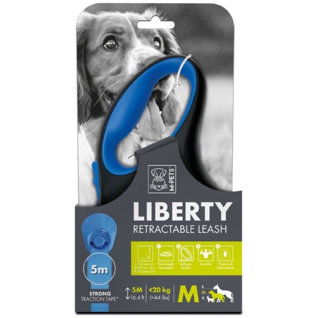 M-Pets Liberty Otomatik Şerit Gezdirme Kayışı 5m (Mavi) [M] — görsel 2
