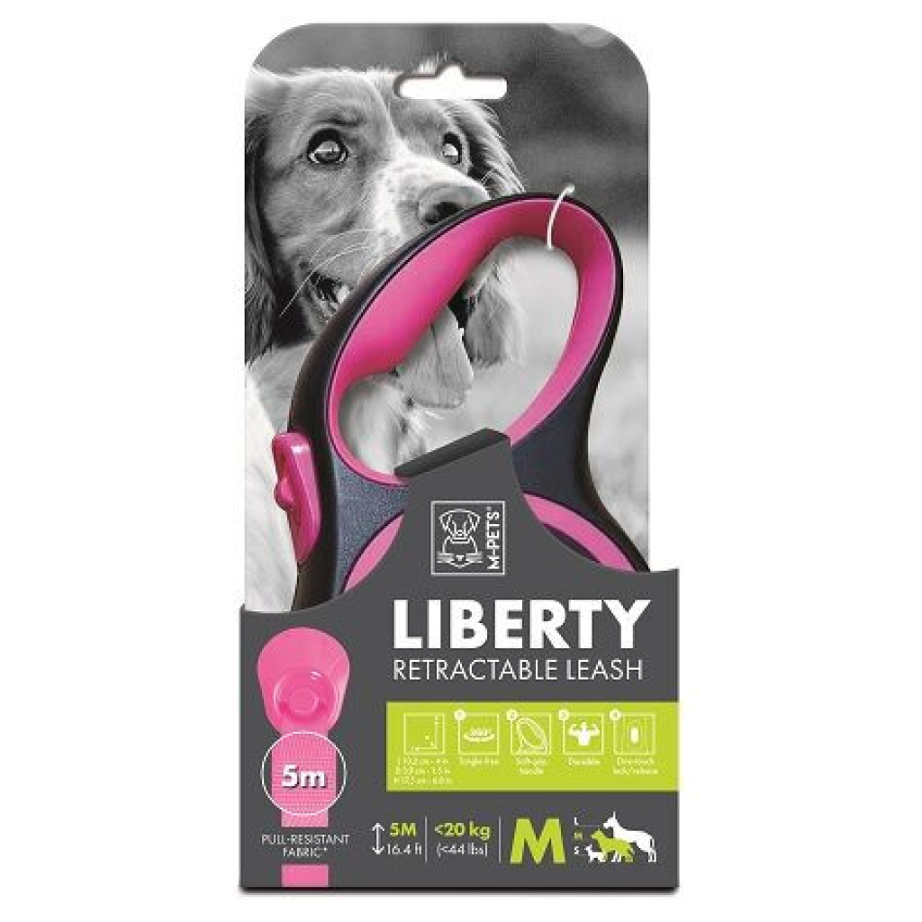M-Pets Liberty Otomatik Şerit Gezdirme Kayışı 5m (Pembe) [M] — görsel 2