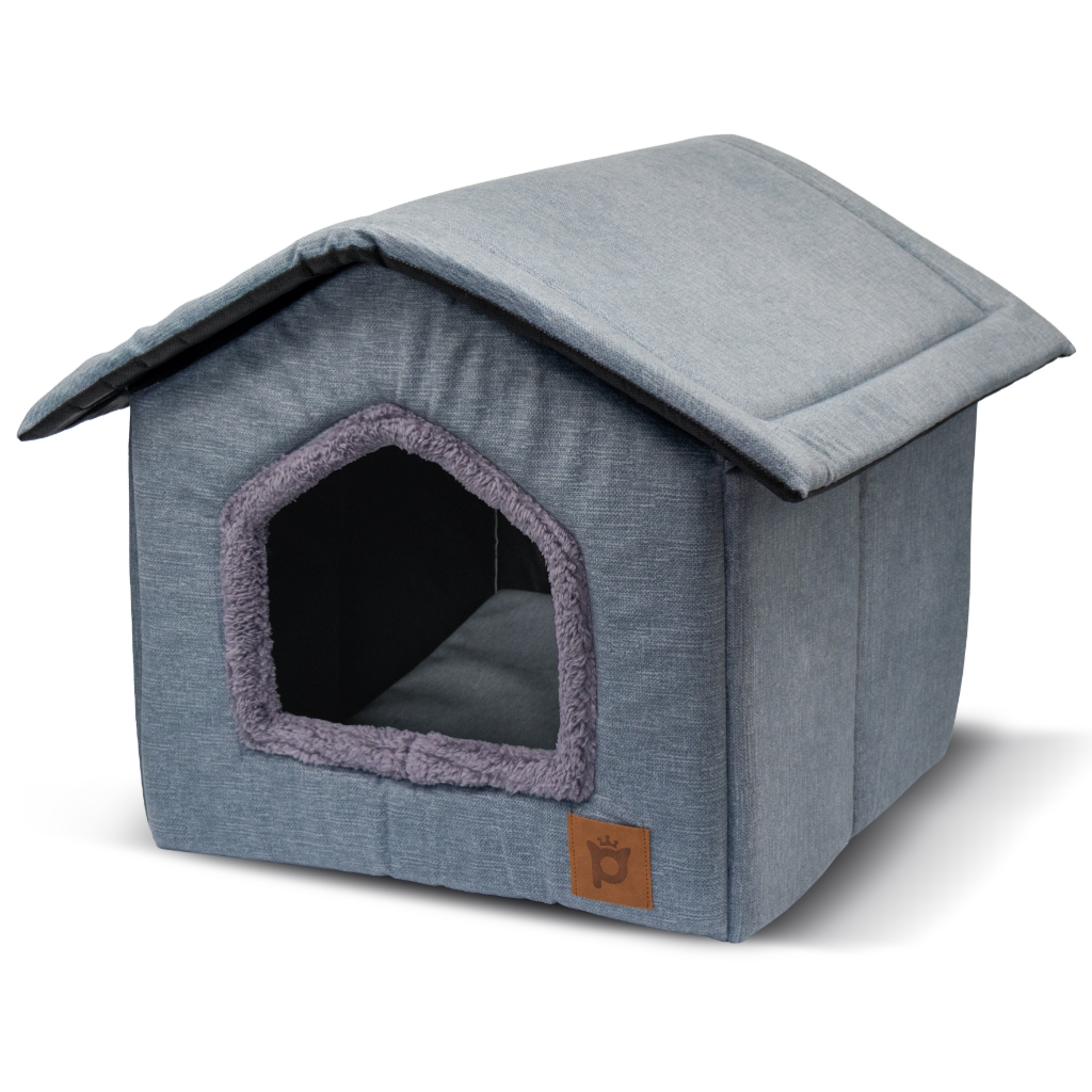 Petlebi Ev Modeli Kedi ve Küçük Irk Köpek Yatağı 40x40x40cm (Gri) — görsel 2