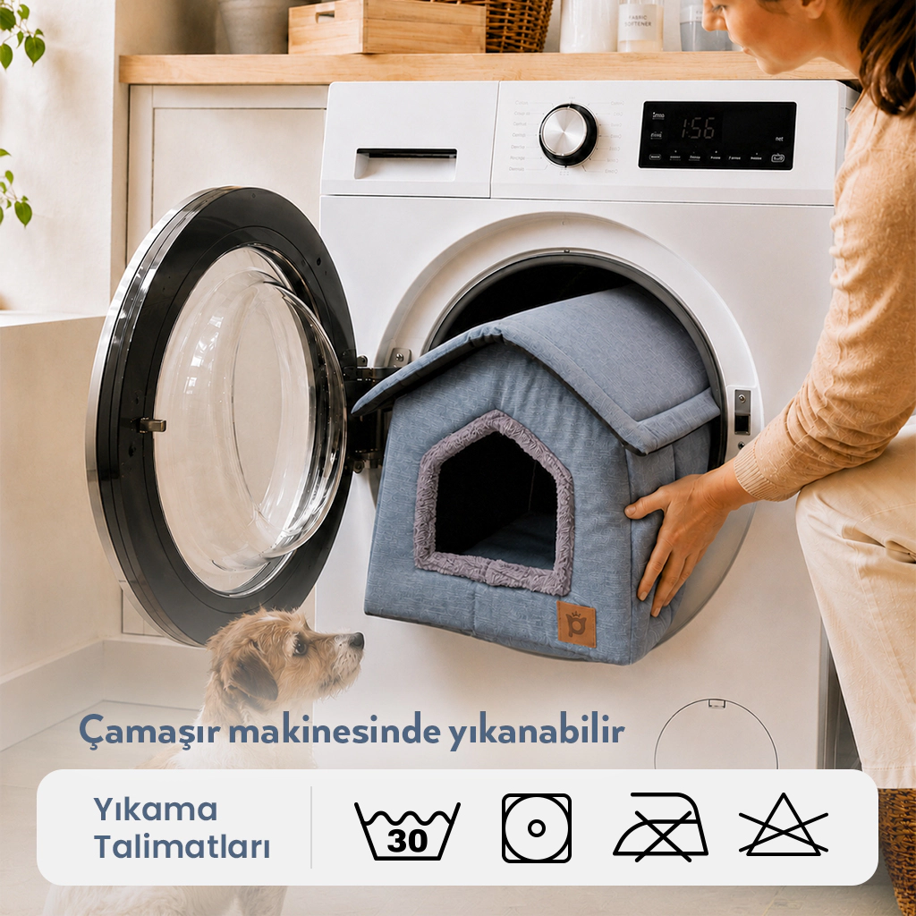 Petlebi Ev Modeli Kedi ve Küçük Irk Köpek Yatağı 40x40x40cm (Gri) — görsel 4