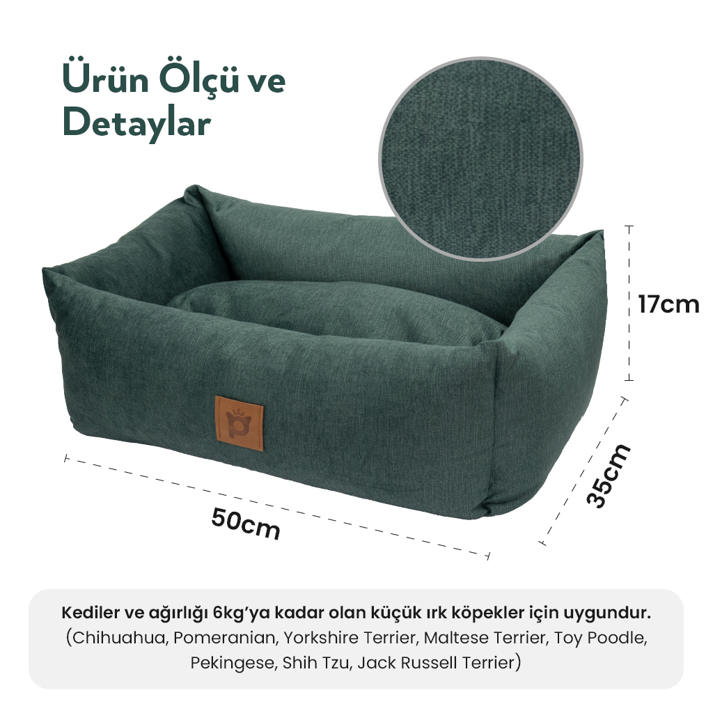 Petlebi Dikdörtgen Kedi ve Küçük Irk Köpek Yatağı 50x35x17cm (Yeşil) [S] — görsel 3