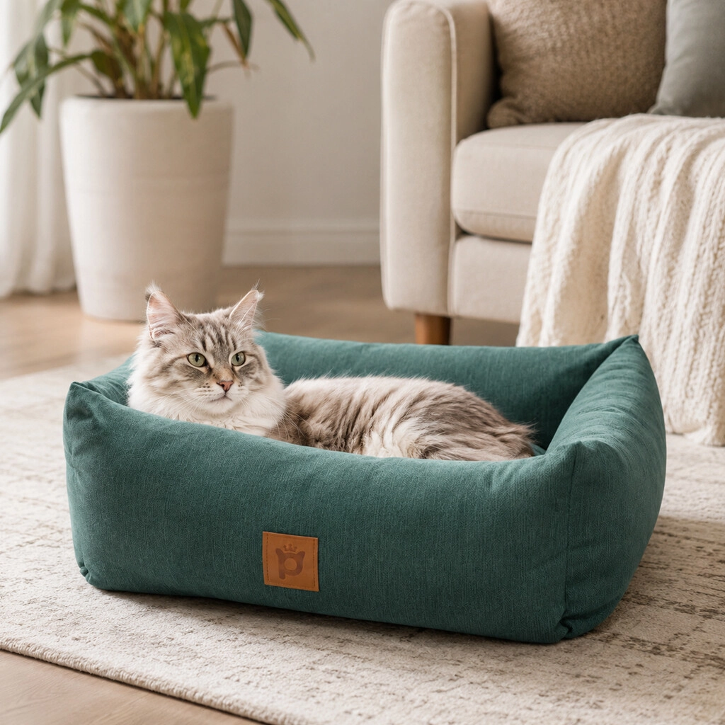 Petlebi Dikdörtgen Kedi ve Küçük Irk Köpek Yatağı 50x35x17cm (Yeşil) [S]