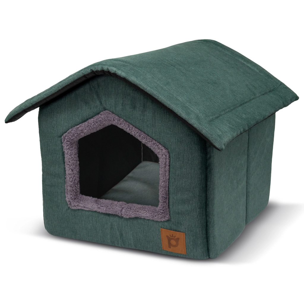 Petlebi Ev Modeli Kedi ve Küçük Irk Köpek Yatağı 40x40x40cm (Yeşil) — görsel 2