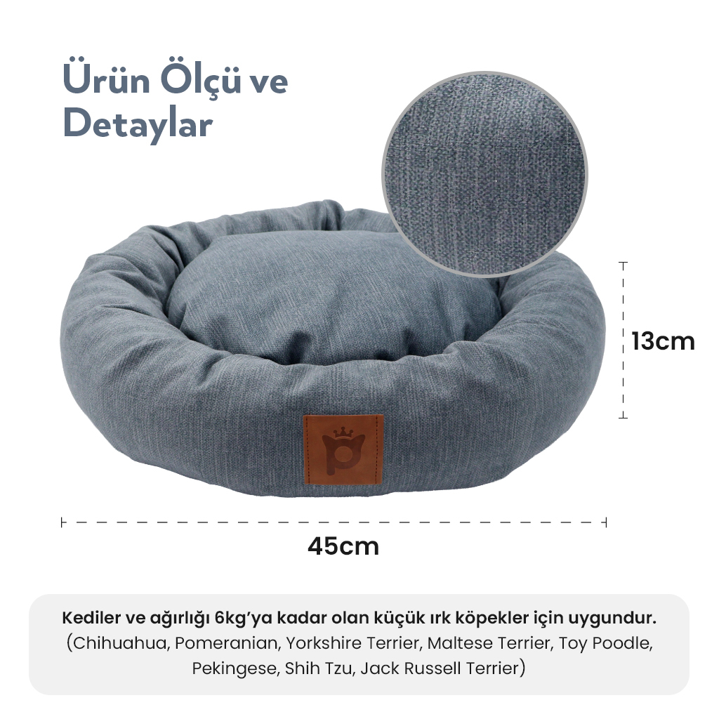 Petlebi Kedi ve Küçük Irk Köpek Yatağı 45x13cm (Gri) — görsel 3