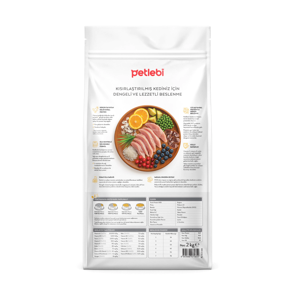 Petlebi Tavuklu Kısırlaştırılmış Kedi Maması 2kg — görsel 2