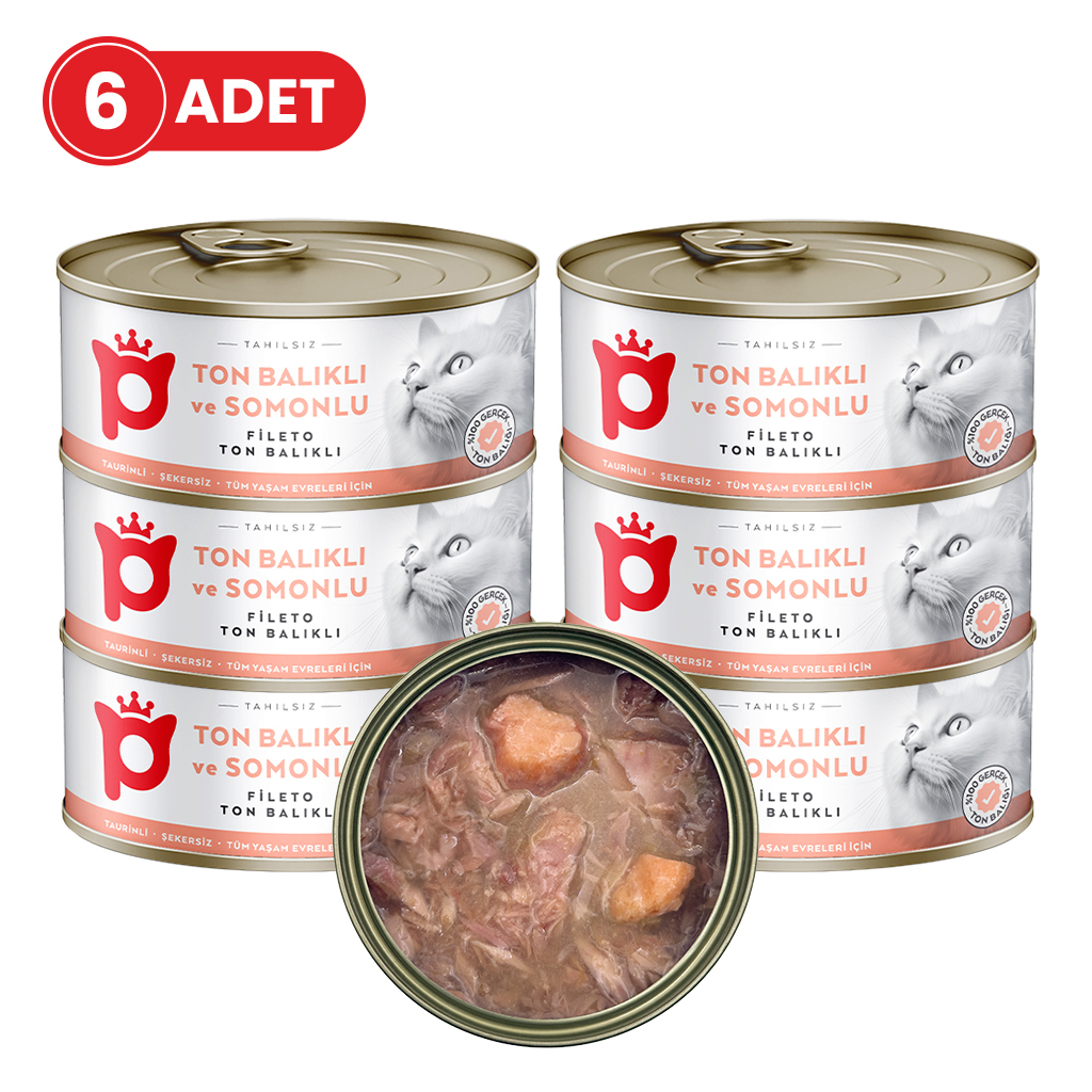 Petlebi Sos İçinde Fileto Taze Ton Balıklı ve Somonlu Kedi Konservesi 70gr (6 Adet)