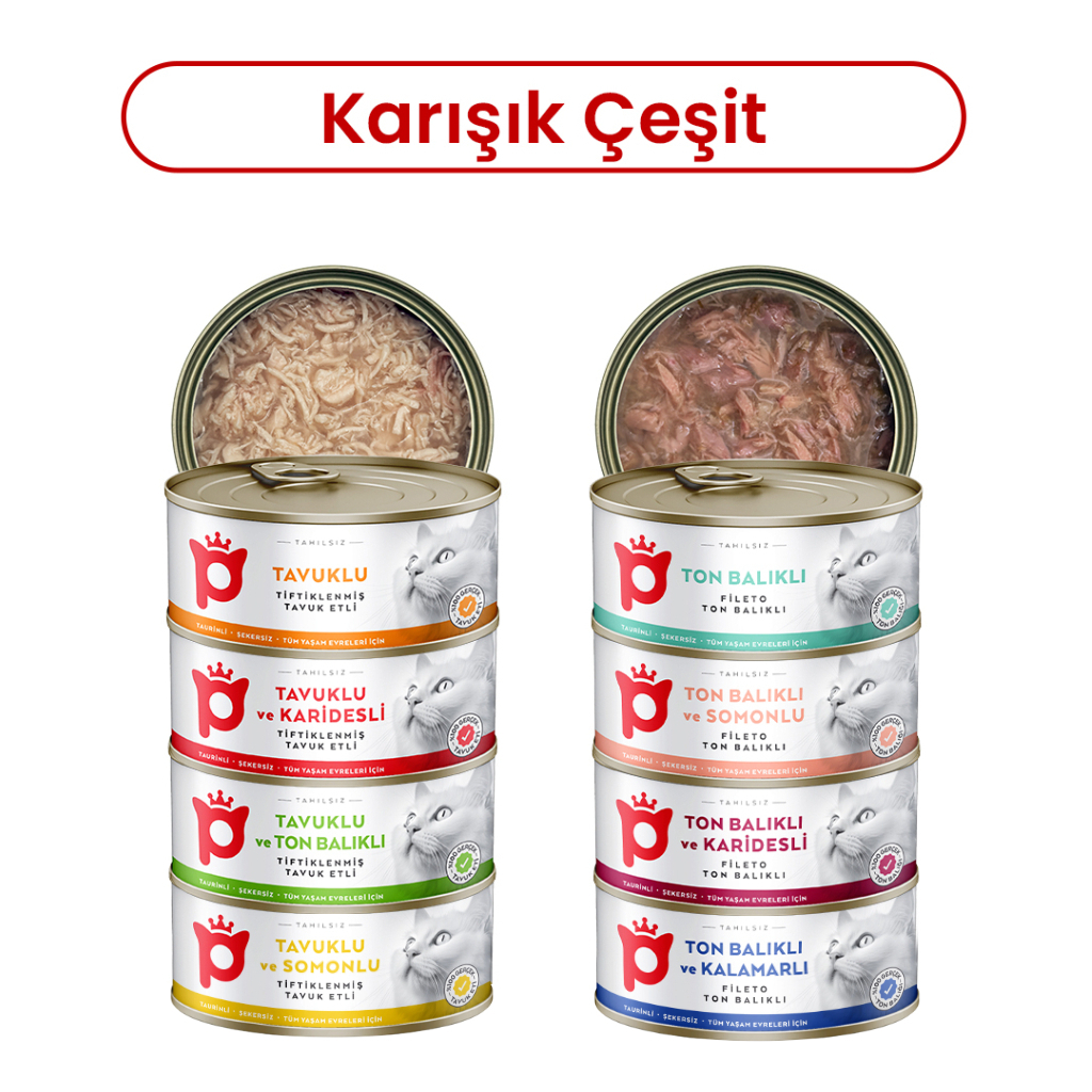 Petlebi Sos İçinde Taze Balıklı ve Tavuk Etli Karışık Çeşitli Kedi Konservesi 70gr (8 Adet)