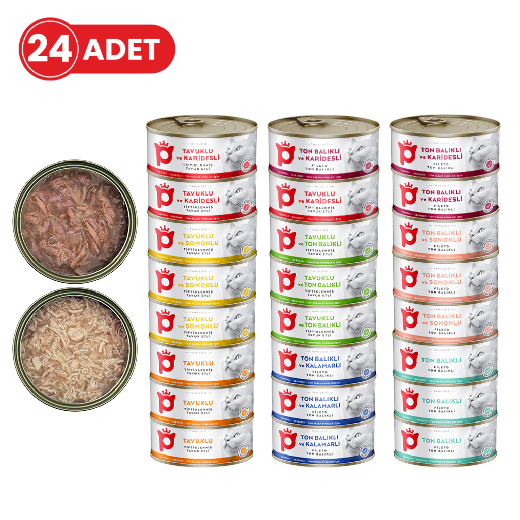 Petlebi Sos İçinde Taze Balıklı ve Tavuk Etli Karışık Çeşitli Kedi Konservesi 70gr (24 Adet)