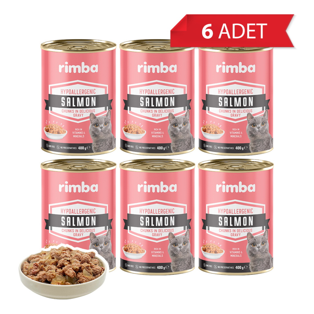 Rimba Sos İçinde Parçalı Somon Balıklı Kedi Konservesi 400gr (6 Adet)