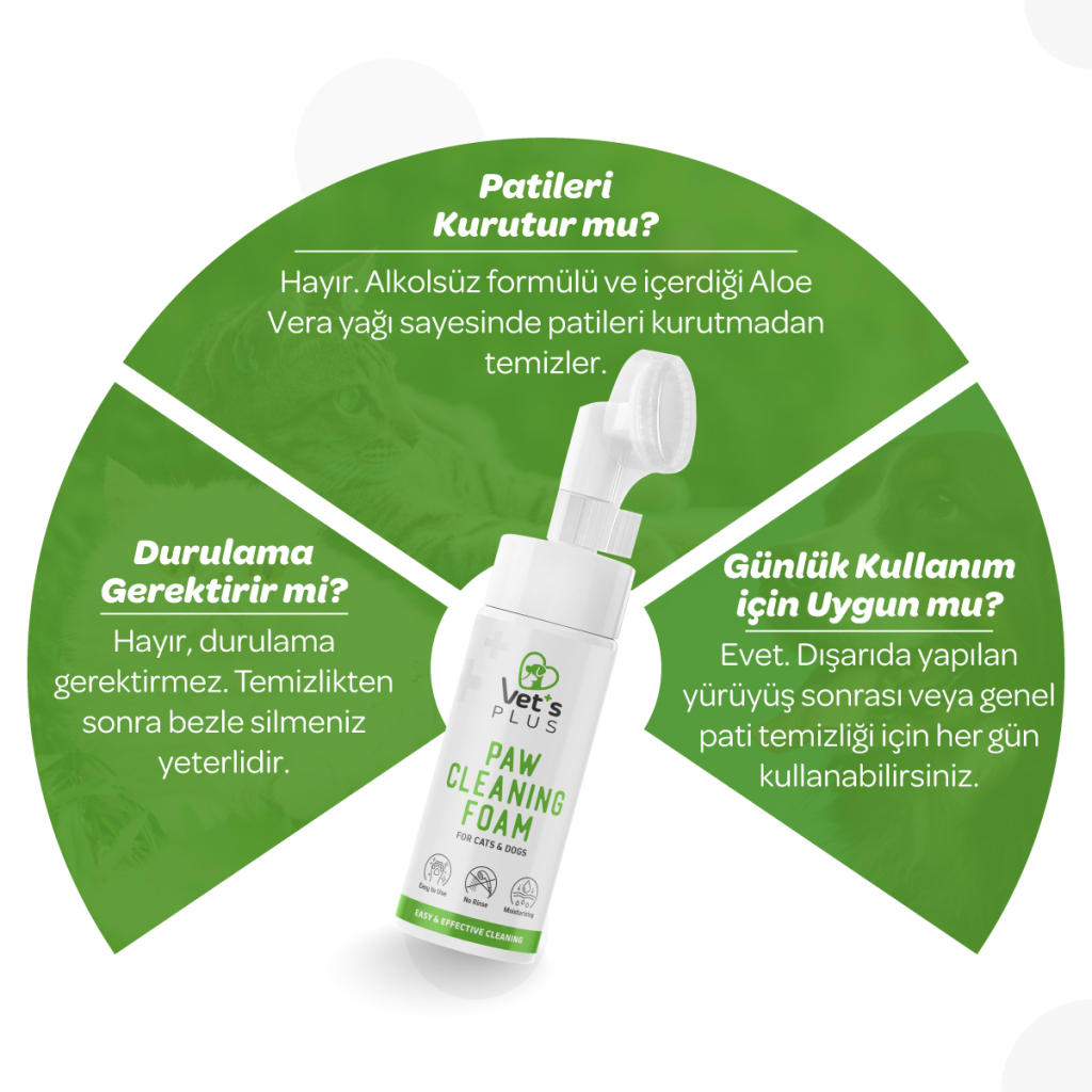 Vet's Plus Kedi ve Köpekler İçin Aloe Vera Özlü Pati Temizleme Köpüğü 150ml — görsel 4