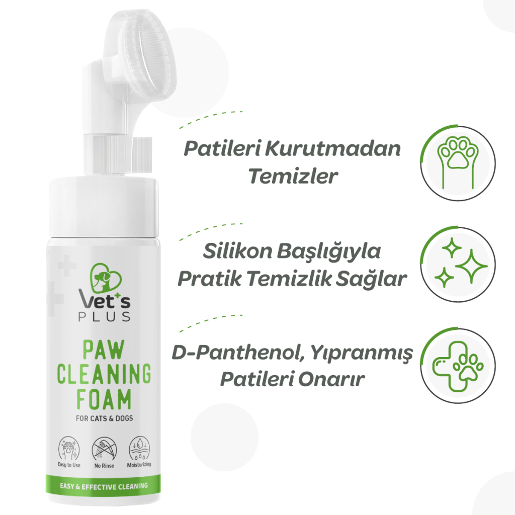 Vet's Plus Kedi ve Köpekler İçin Aloe Vera Özlü Pati Temizleme Köpüğü 150ml — görsel 3