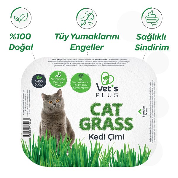 Vet's Plus Tüy Yumaklarına Karşı %100 Doğal Fileli Kedi Çimi