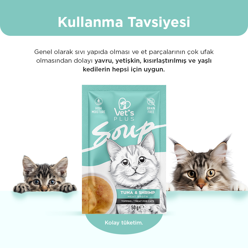 Vet's Plus Karışık Çeşitli Tahılsız Kedi Çorbası 50gr (4 Adet) — görsel 4