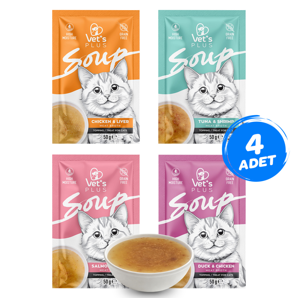 Vet's Plus Karışık Çeşitli Tahılsız Kedi Çorbası 50gr (4 Adet)