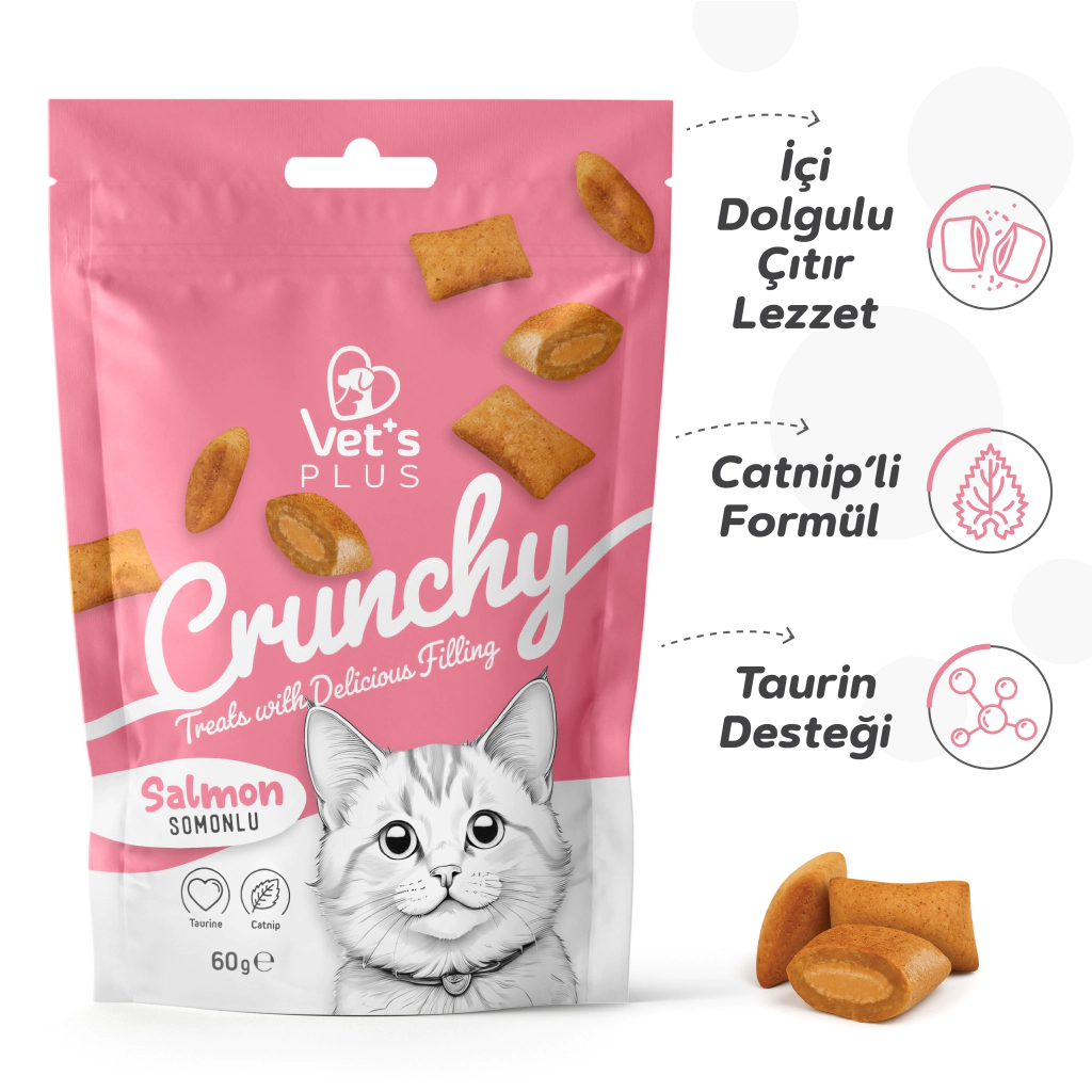 Vet's Plus Crunchy İçi Dolgulu Karışık Çeşitli Kedi Ödül Bisküvisi 60gr (6 Adet) — görsel 2