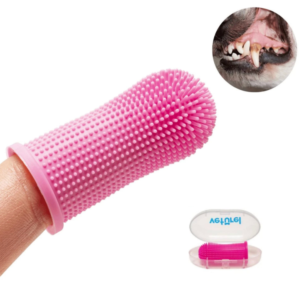 Veturel Kedi ve Küçük Irk Köpekler İçin Silikon Diş Fırçası 5cm (Pembe)