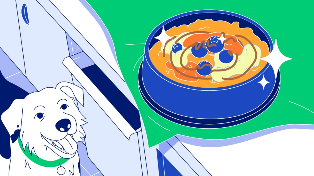 enrichment bowls for dogs: illustration of dog next to enrichment bowl